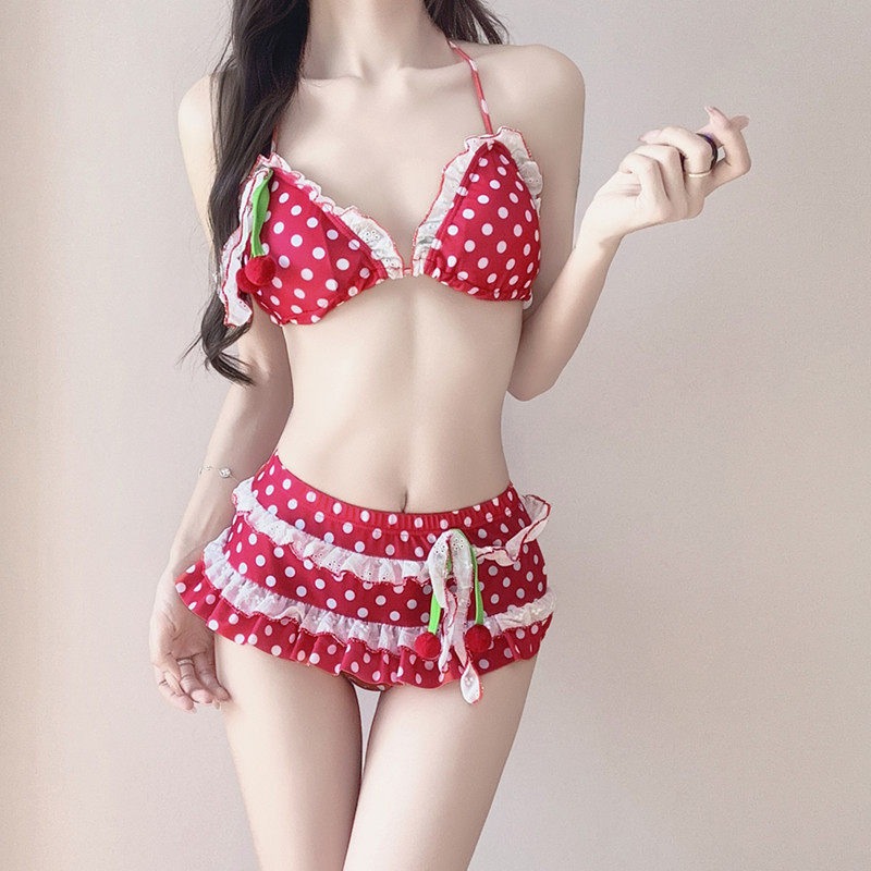 A Bathing Ape Camo - Kadın 3 Parçalı Bikini Kırmızı Puantiyeli