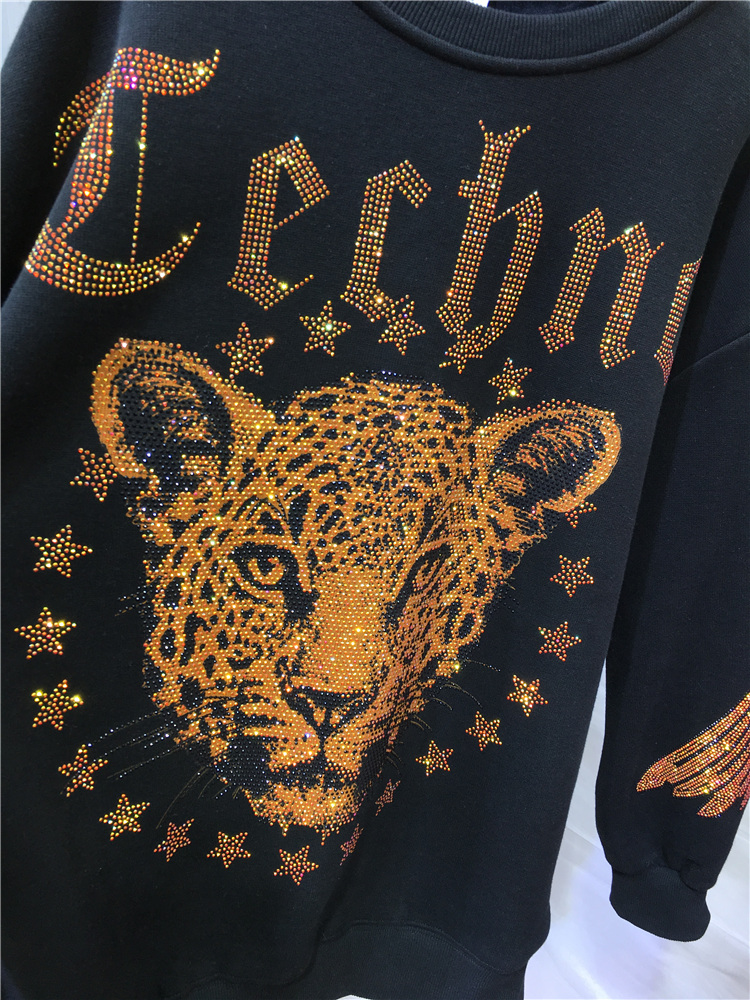 Leopar Rhinestones L-4XL artı  - Streetwear Clothing Brand incelemesi ve fiyatı